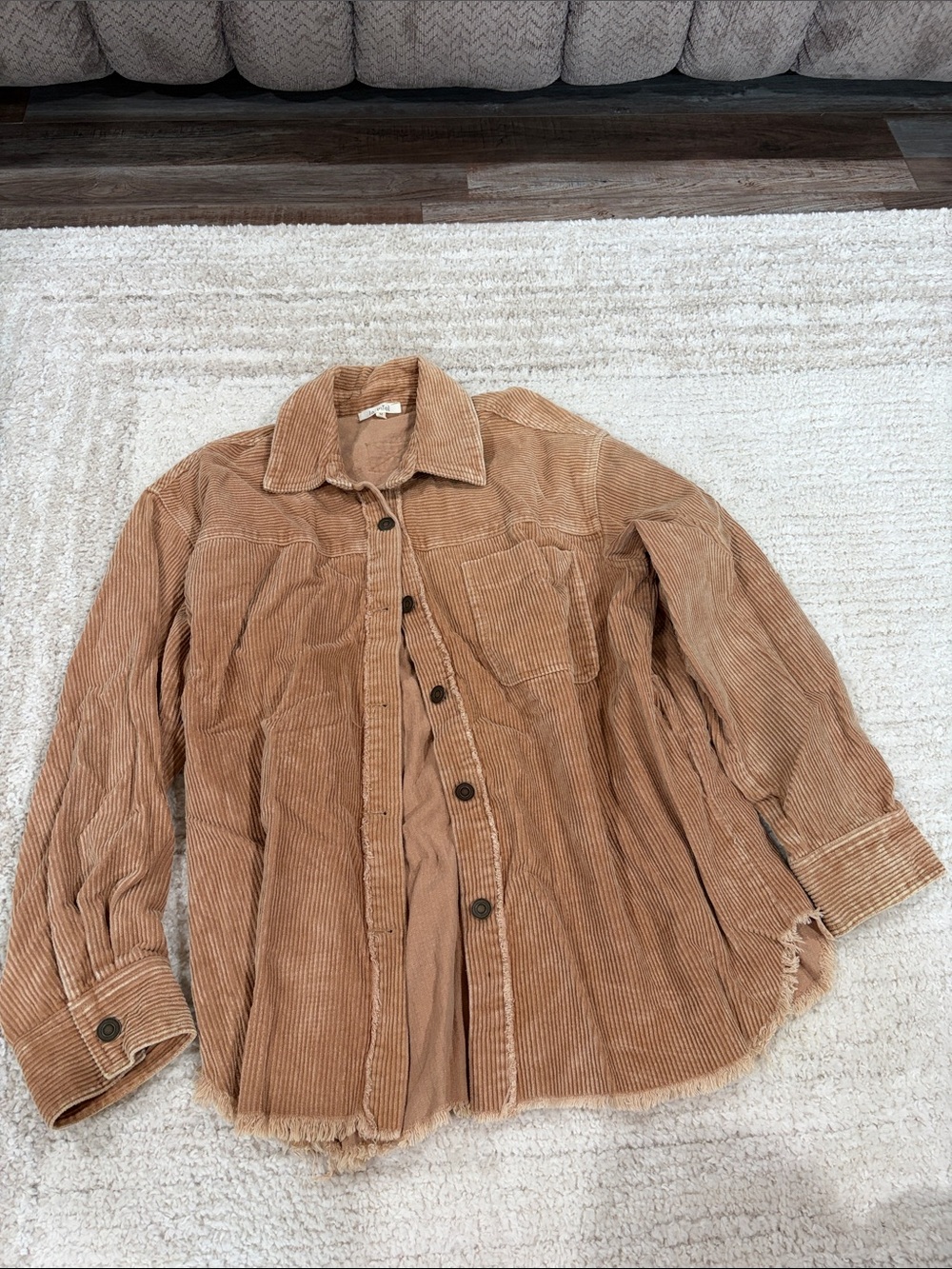 LA MIEL Corduroy Button-Down Shirt in Tan Brown